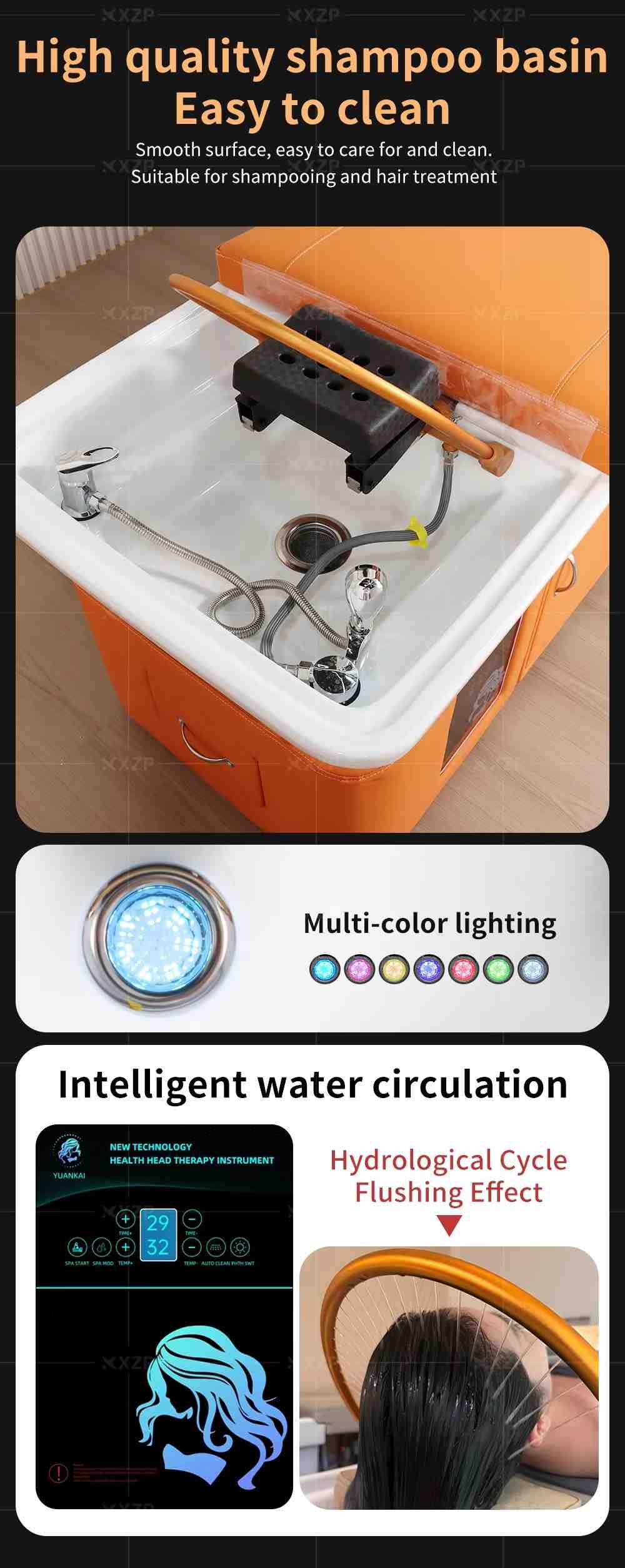 Factory High-end Modern Salon Furniture Massage Table Treatment Bed Beauty Salon Ceramic Basin Head Spa Shampoo Bed