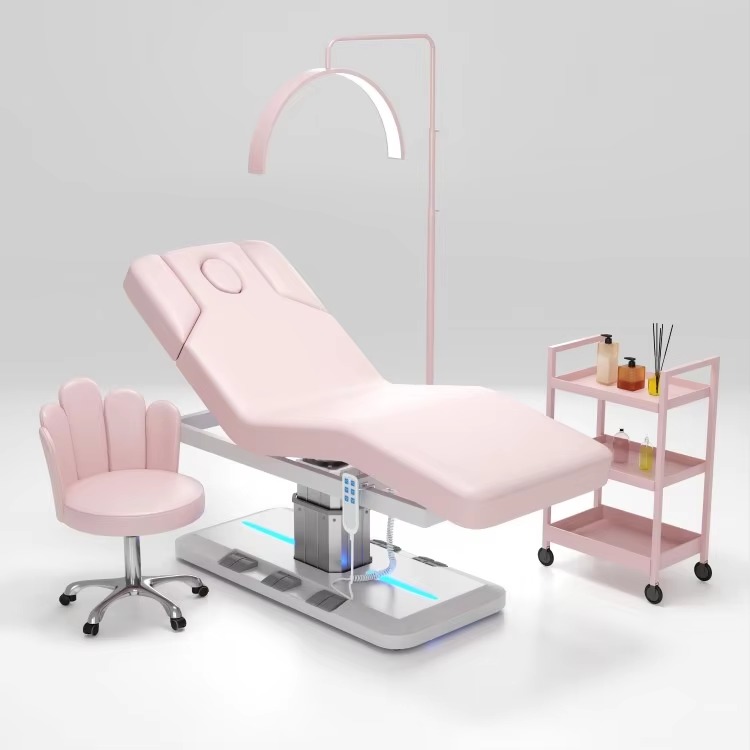 Modern Beauty Salon 3 Motors Electric Massage Table and Chair Luxury Pink Custom Eyelash Extension Bed with Foot Control