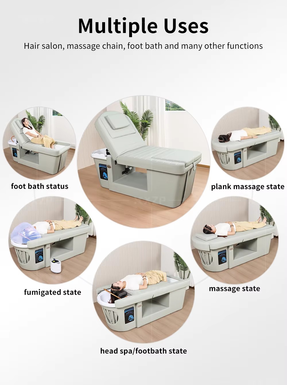 Multi-functional Massage Table Head Spa Bed with Shampoo Massage Footbath & Pedicure-for Hotel Living Room & Beauty Salon