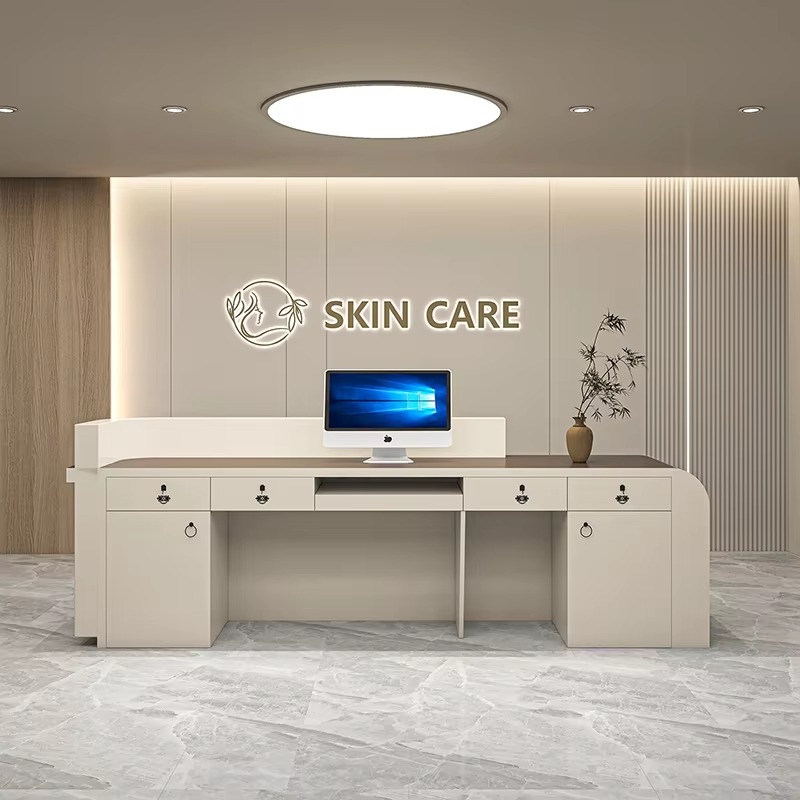 Customizable Sizes and Logos Modern Beauty Salon Furniture Front Counter Luxury Hotel Office Wooden Reception Desk with Storage