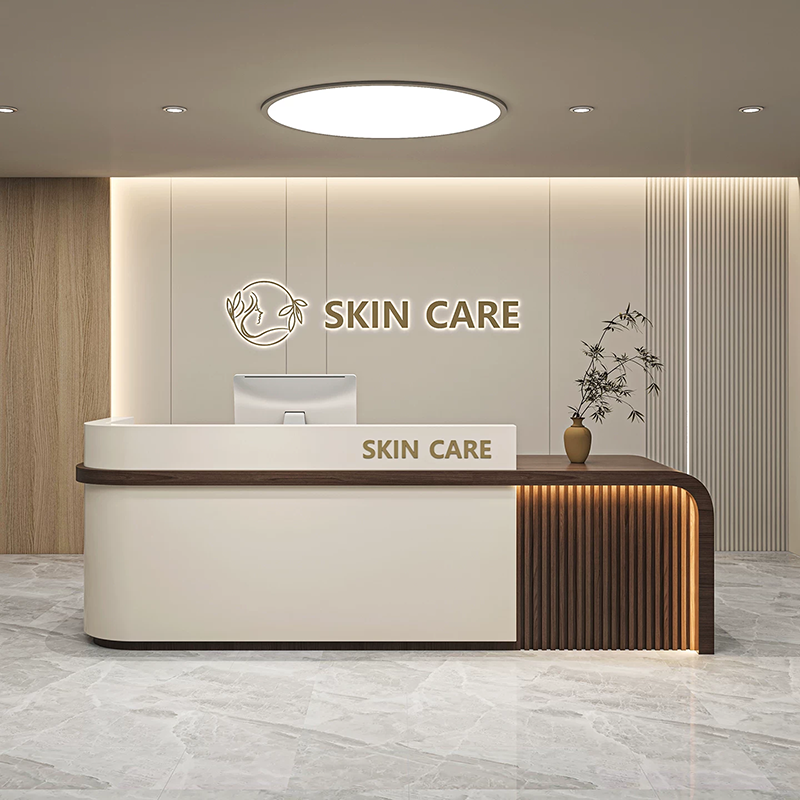 Beauty salon front counter desk with storage design