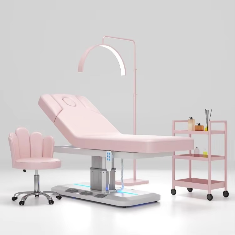 Modern Beauty Salon 3 Motors Electric Massage Table and Chair Luxury Pink Custom Eyelash Extension Bed with Foot Control