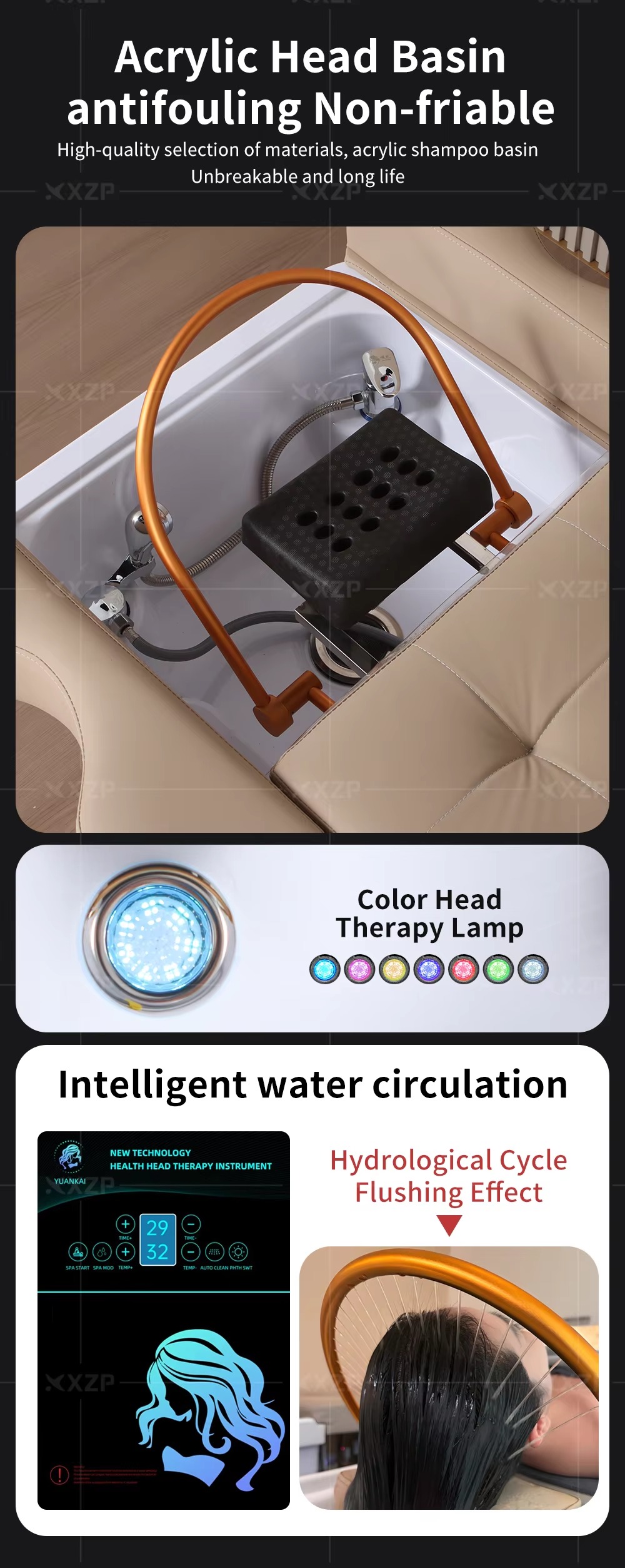 Thailand Head Spa Lie Down Spa Shampoo Chair Salon Electric Pedicure Massage Shampoo Bed with Water Circulation Steamer