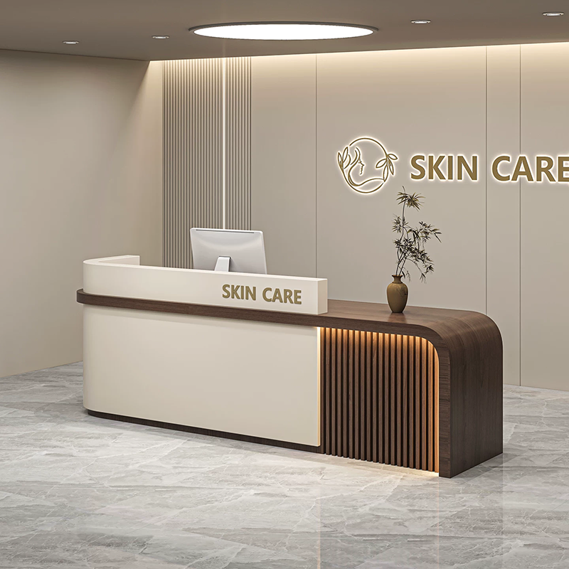 Customizable salon reception desk side angle