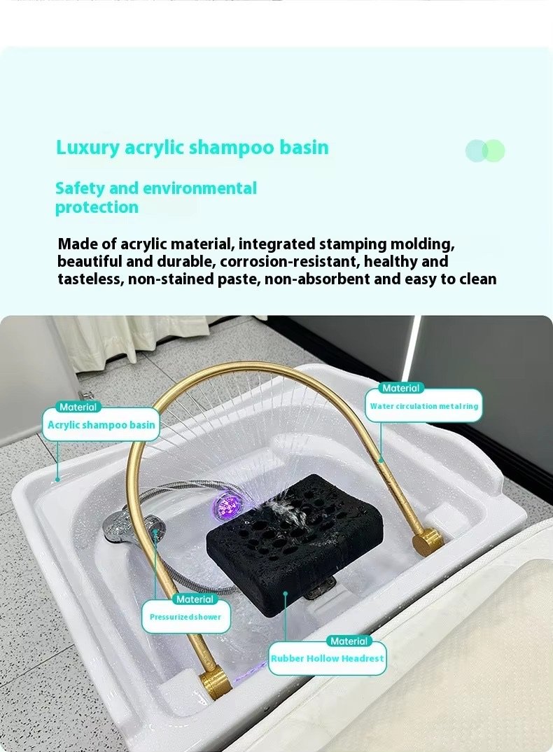 Movable Head Spa Shampoo Sink Water Circulation System Durable Modern Adjustable Hair Washing Bed Basin Professional Apartment