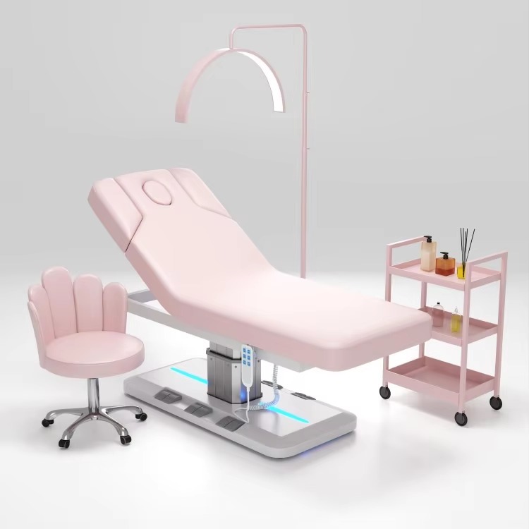 Modern Beauty Salon 3 Motors Electric Massage Table and Chair Luxury Pink Custom Eyelash Extension Bed with Foot Control