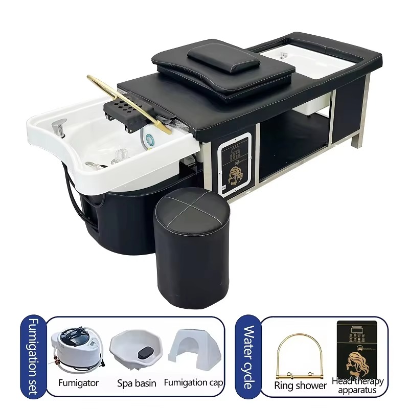 Modern Thai Spa Head Water Therapy Treatment Lay Down Washing With Foot Basin Massage Chair Salon Shampoo Bed