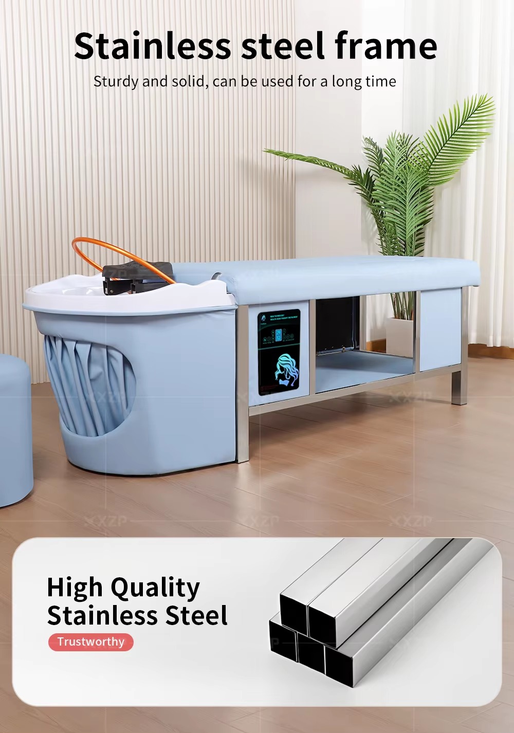 Hair Salon Furniture Thai Massage Shampoo Bed Stainless Steel Frame Beauty Salon Salon Center Head Spa Bed