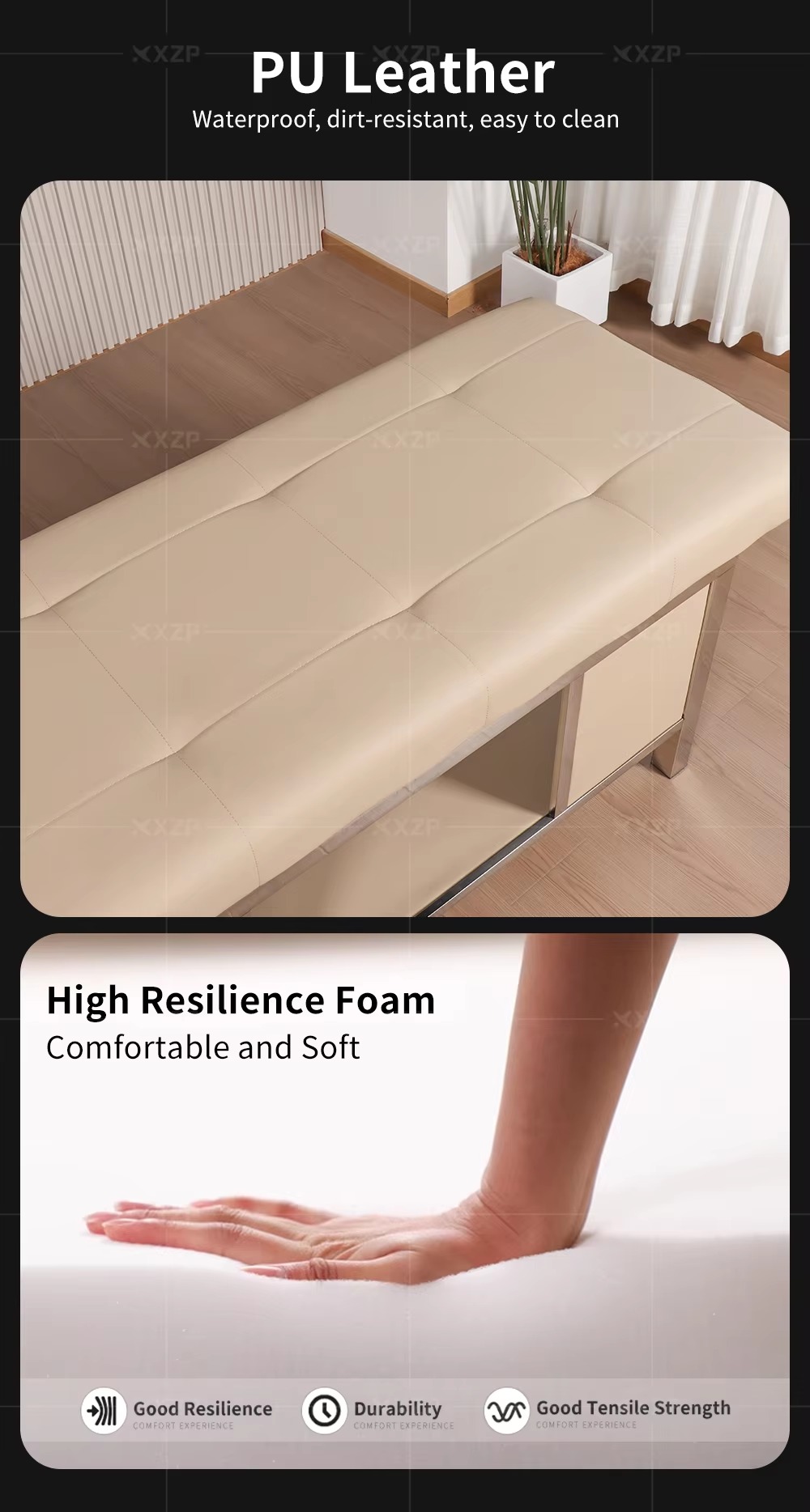 Multi Function Salon Furniture Equipment Double Tap Water Circulation Head Spa Stainless Steel Frame Massage Table Shampoo Bed