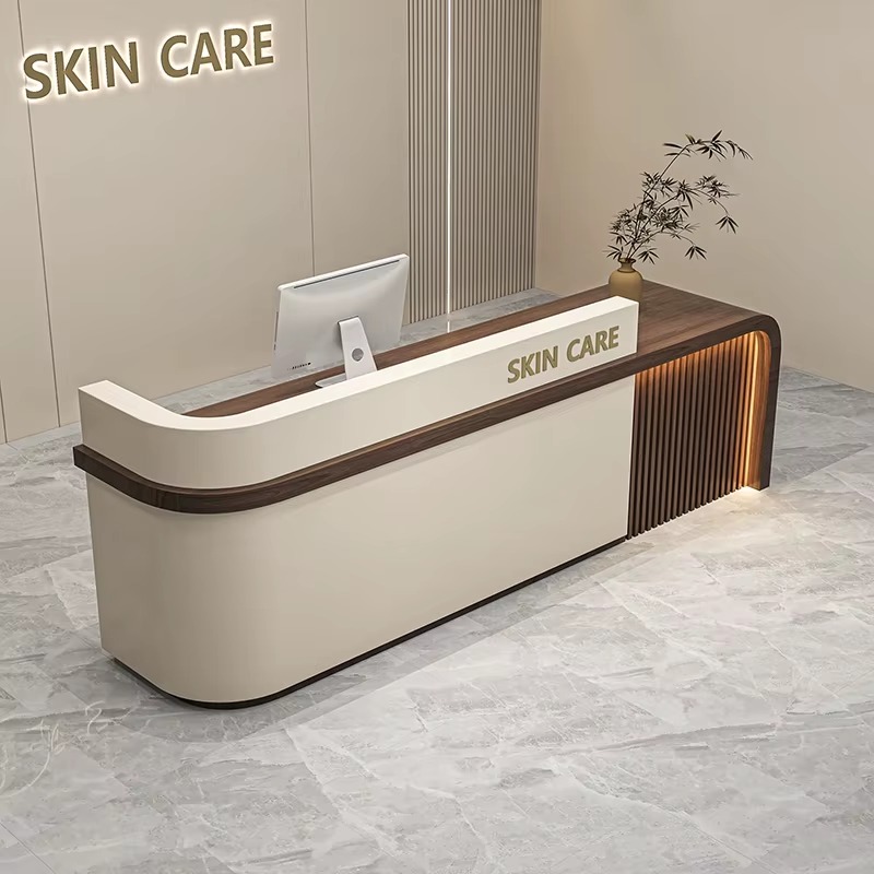 Customizable Sizes and Logos Modern Beauty Salon Furniture Front Counter Luxury Hotel Office Wooden Reception Desk with Storage