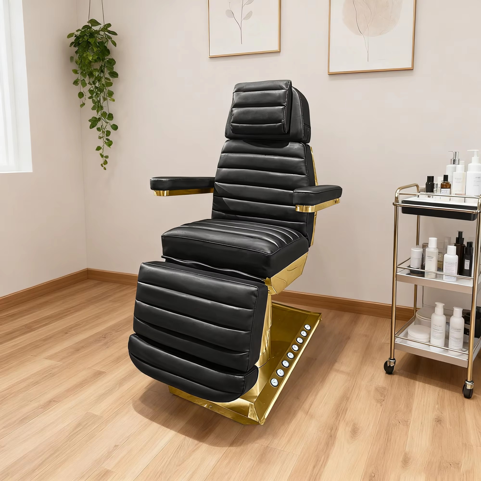 YIMMI Professional Beauty Bed with LED Light Strips Motorized Backrest Legrest Height Adjustment Electric Spa Table