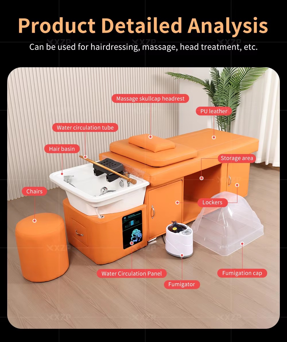 Factory High-end Modern Salon Furniture Massage Table Treatment Bed Beauty Salon Ceramic Basin Head Spa Shampoo Bed