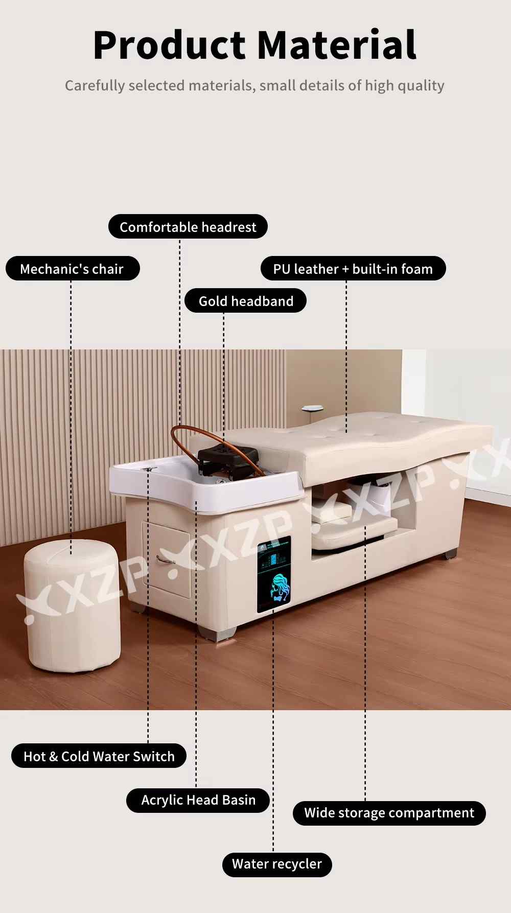 Beauty Salon Furniture Water Circulation Steamer Spa Thai Massage Table Head Spa Shampoo Bed