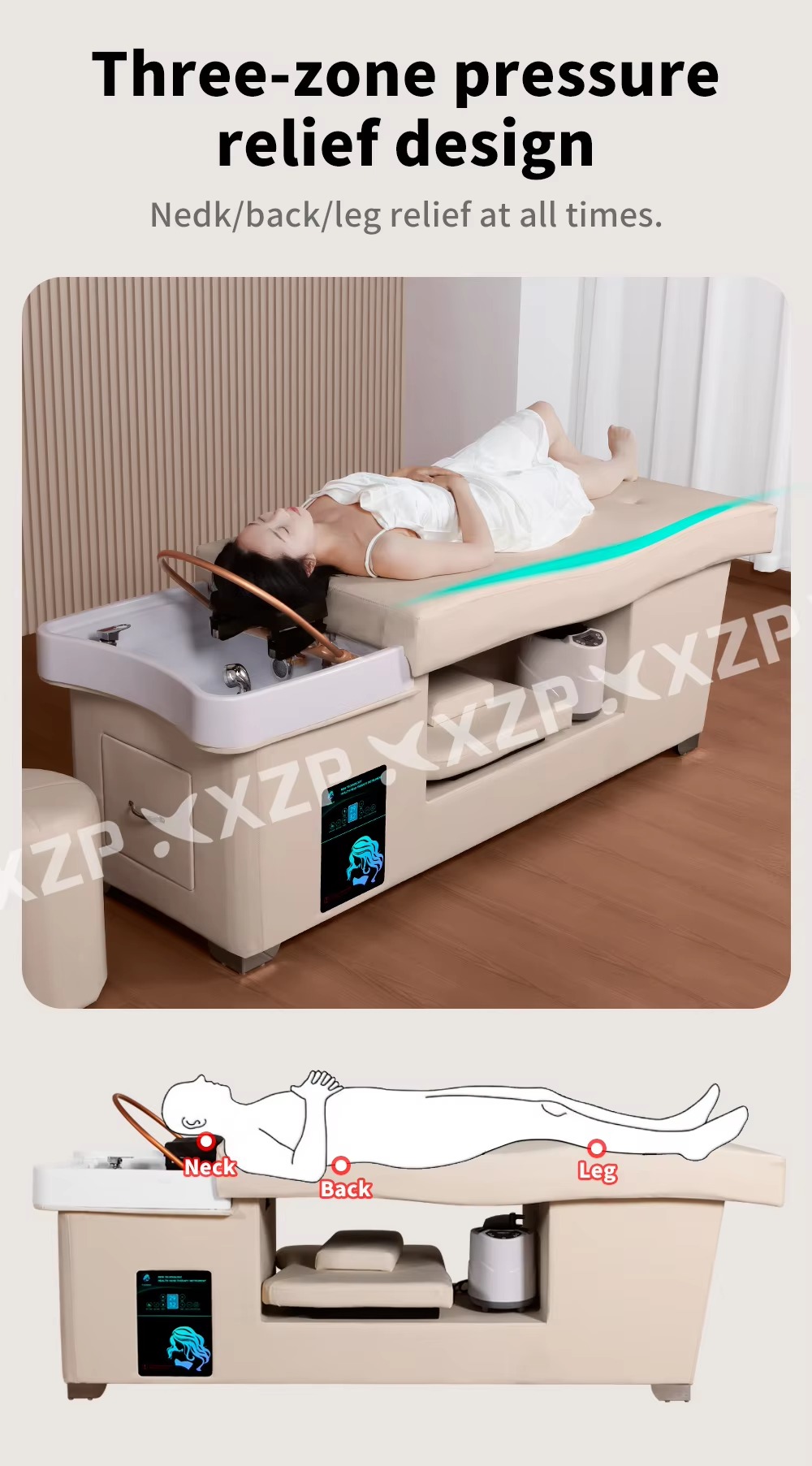 Multifunctional Beauty Salon Furniture Thai Massage Shampoo Bed Salon Spa Bed Head Spa Bed