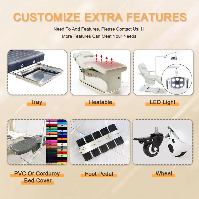 YIMMI Professional Beauty Bed with LED Light Strips Motorized Backrest Legrest Height Adjustment Electric Spa Table