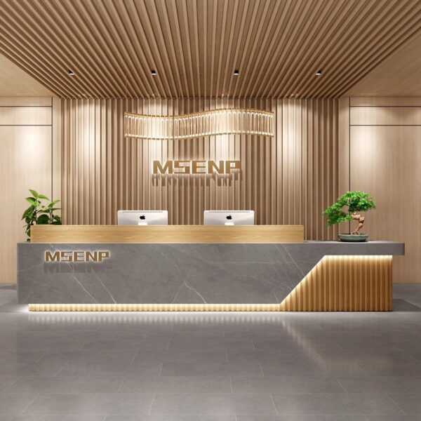 Modern education reception counter desk with storage for school and office