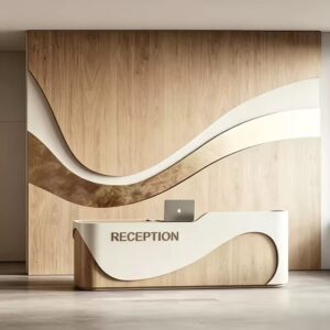 Customized Size and Logo Beauty Salon Furniture Wooden Cashier Front Counter