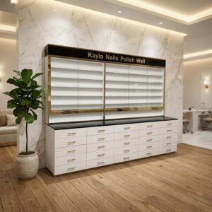 Custom Eco-Friendly LED Nail Polish Rack Drawers Large Capacity Built-in Lighting Logo Displayable Salon Storage Cabinet Retail
