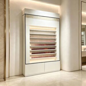 Custom Nail Polish Display Rack LED Lighted Salon Storage Cabinet Floor Standing Beauty Shop Display Furniture Manufacturer