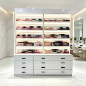 Customizable LED Lighting Garment Display Stand with Large Capacity Wood & Metal Shelves Modern Design for Shops