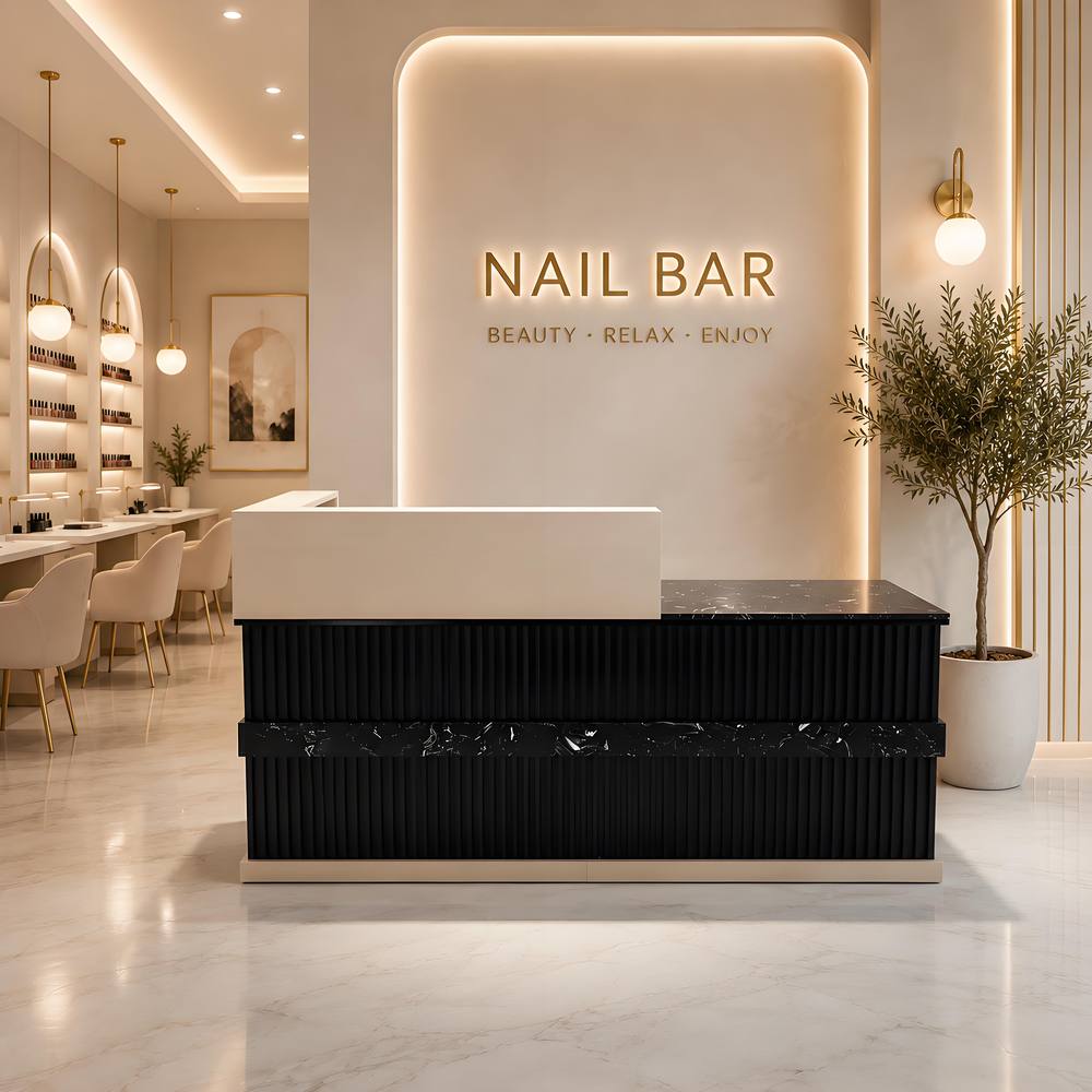 modern black reception desk salon front counter
