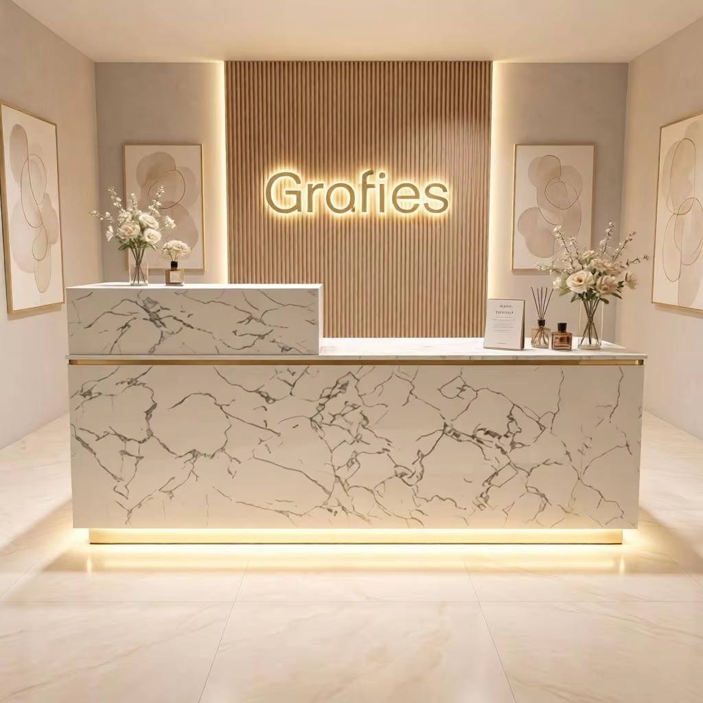 nail salon reception desk marble front counter