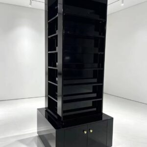 360° Glossy Black 4 Sided Nail Polish Display Cabinet with Drawers Large Capacity, Custom Size Salon Retail Showcase