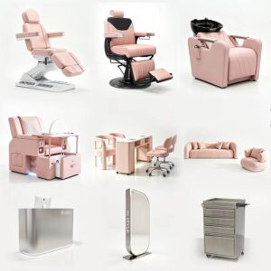Beauty Salon Equipment Set Electric Massage Barber Chair Shampoo Chair Stainless Steel Reception Pedicure Spa Chair Package