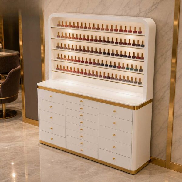 modern-white-gold-nail-polish-display-cabinet-with-storage-03 modern-white-gold-nail-polish-display-cabinet-with-storage-03