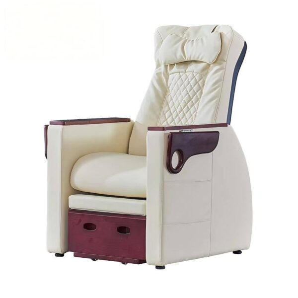 Nail salon pedicure spa chair with adjustable reclining seat, auto massage, wooden base and cube footstool