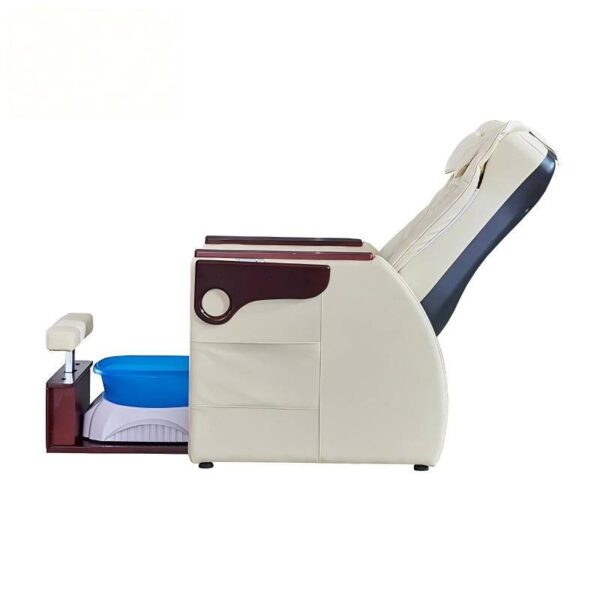 Nail salon pedicure spa chair with adjustable reclining seat, auto massage, wooden base and cube footstool