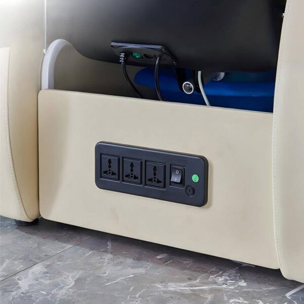 Nail salon pedicure spa chair with adjustable reclining seat, auto massage, wooden base and cube footstool