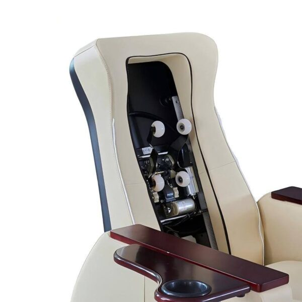 Nail salon pedicure spa chair with adjustable reclining seat, auto massage, wooden base and cube footstool